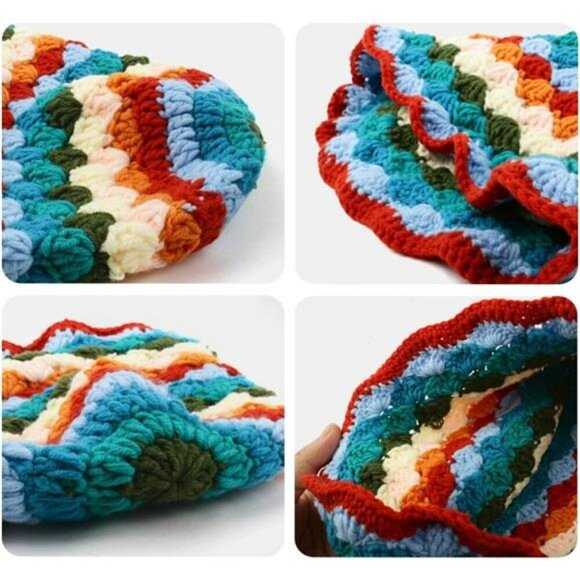 Crochet Knit Bucket Hat Floral Boho Fisherman Cap Handmade Travel Sun Hat - Picture 6 of 7